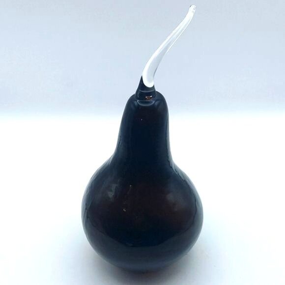 Studio Handblown Dark Purple Amethyst 8" Glass Gourd Fruit Vegetable Clear Stem - Picture 2 of 5